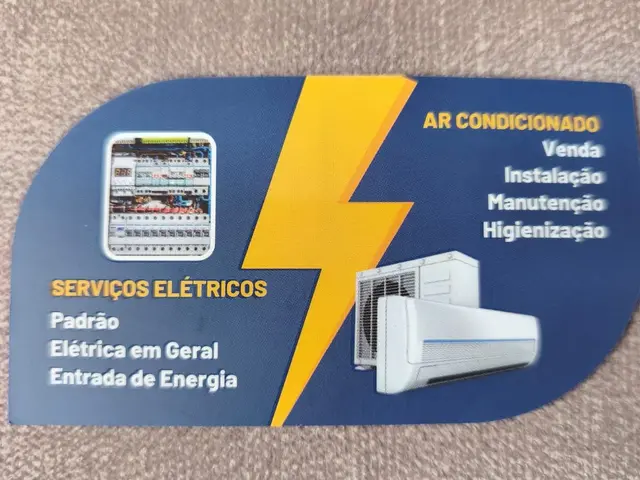 Cartão de visita da SV Instalações com os serviços de ar-condicionado e elétrica
